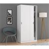 Dmora - Guardaroba 2 ante Lansing, Armadio per camera da letto, Mobile con ripiano e barra appendiabiti, 100x50h200 cm, Bianco