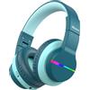iClever Cuffie Bluetooth per bambini, Cuffie Bambini Senza Fili Over Ear con Illuminazione LED, Limitatore audio, tempo di riproduzione 55 ore, Bluetooth 5.2, microfono integrato per iPad/tablet/aereo