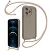 Coalbooliy Cover per iPhone 12 Pro Max 6,7 con Cordino per Cellulare, Custodia Silicone con Regolabile Collana Sottile Morbida Case Protezione della fotocamera Antiurto con Necklace, Cachi