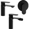 Parama Set miscelatori: lavabo bidet senza scarico e incasso doccia monocomando nero opaco | Kerry