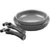 Ballarini Torre - Set di padelle rivestite in ceramica, 24 + 28 cm, adatte a induzione, con 2 manici rimovibili, in alluminio, colore: Argento