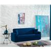 Talamo Italia Dmora - Divano Letto 3 posti Jorge, Divano Contenitore lineare con 2 Cuscini, Sofà da Soggiorno in Tessuto con Apertura Click-clack, 214x81xh89 cm, Blu