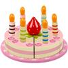 WOODENFUN Cucina per bambini Torta di compleanno in legno Cucina Giocattoli Accessori Bambini Tè Festa Gioco di ruolo Falso taglio Legno Cibo Giocattolo Rosa Fragola Torta