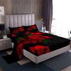 Loussiesd, Set di lenzuola matrimoniale per ragazze e donne, fiori rossi, 1 lenzuolo sopra e 1 lenzuolo con angoli con 2 federe, motivo: letto di rose