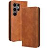 WBWONE Leather Folio Cover per Samsung Galaxy S24 Ultra 5g, Custodia in Pelle PU Magnetica Libro Flip Portafoglio con [Funzione Stand]. Marrone