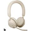 Jabra Evolve2 65 Wireless PC Headset - Noise Cancelling, Ottimizzato per Microsoft Teams, Dongle USB-C, Colore Beige, Stereo