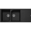 ELLECI Lavello 2 Vasche con Gocciolatoio, Linea Ego 500, Installazione Standard, 116 cm, Granitek Nero - LGE50040