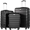 COOLIFE Valigie Valigia Trolley rigido ultraleggero e capiente,Chiusura a combinazione laterale con TSA, 4 ruote per facilitare il trasporto (Nero, Set da 3 Pezzi)