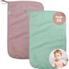 MIMUSELINA Set 2 Asciugamani Asilo Bambina e Bambino in Cotone di Spugna Assorbente - Asciugamani Bambini Asilo Riutilizzabili in Cotone 35 x 23 cm con Grammatura di 450 gr (Menta/Rosa)