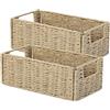 Aluusy Cesto Portaoggetti Intrecciato in Carta di Giacinto d'acqua, Set di 2 Cesto Vimini Rettangolare, Cestini Vimini Pieghevole con Manico 30x15x12 cm, Cestino Portaoggetti per Bagno Cucina