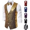 LJHH Gilet con Paillettes Glitterati Slim Fit Fiesta Colletto Blazer Uomo Giacca Senza Maniche Elegante Canottiere Panciotto Uomo Cappotto Formale Casual Lavoro Completo Classic Festa Smoking Cardigan