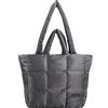 Fiorky Borsa da donna imbottita in cotone Borsa trapuntata a quadretti tinta unita Borsa alla moda da donna di capacità (Grigio)