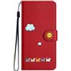 Jeffene Cover per Samsung Galaxy A20S (6,5),Custodia Portafoglio,Flip Cover con Porta Cartee,Flip Caso Gatto in Pelle PU,Protettiva Wallet Case,Rosso