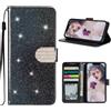 EuoDuo Compatibile con Samsung Galaxy S21 FE Cover Libro Ragazza Glitter Custodia in PU Pelle Luccicante Portafoglio con Porta Carte Magnetica Protettive Wallet Case - Nero