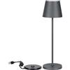 V-TAC Lampada da Tavolo senza Fili LED Dimmerabile con Comandi Touch - Lampada Grigia Wireless per Uso Interno ed Esterno IP54 da Casa o Ristorante - Batteria 4400 mAh - Luce 3000K Bianca Calda - 2W
