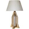 Keyhomestore-Lampada da appoggio da tavolo in legno, forma piramide, con paralume beige, ideale come decorazione per mobili o comodino. stile SHABBY- H65xD40 cm