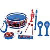Lexibook - Marvel Spiderman Set di 7 strumenti musicali (Tamburo, Maracas, Castagnette, Armonica, Flauto, Tromba, Tamburino), Giocattolo musicale, Gioco pratico da trasportare, Blu/Rosso, K360SP
