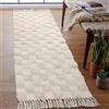 JaeMoose Tappeto in cotone trapuntato, lavabile, retrò, con nappe, marocchino, bohémien, per soggiorno, camera da letto, porta d'ingresso (quadro beige, 60 x 180 cm)