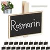 relaxdays Lavagnette Segnaposto, Set 20 Mini Targhette per Piante, Riutilizzabili, con Gessetto, Legno, Naturale/Nero