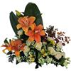 DRW Centro di fiori artificiali arancione per interni ed esterni sepoltura chiese decorazione casa con lilium e rose 65 x 23 x 50
