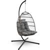SereneLife Sedia a Dondolo a Uovo con Supporto, Capacità Fino a 250 Kg, Sedia Sospesa Poltrona a Dondolo in Rattan con Struttura in Acciaio Verniciato a Polvere per Casa e Giardino con Cuscino