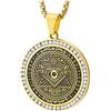 COOLSTEELANDBEYOND Cerchio Ciondolo Occhio Onniveggente di Dio Dentro Triangolo Piramide, Oro Nero con Zirconi, Uomo Collana