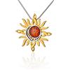 AMBEDORA Collana da donna in argento sterling placcato oro 14 k, ambra baltica rotonda, sole celtico e luna ciondolo a catena a serpente, Argento sterling, Ambra
