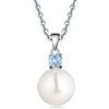 JO WISDOM Collana di Perla Argento 925 Donna,Ciondolo con Catena Perla d'acqua Dolce 10 mm Zirconia cubica AAA Marzo Birthstone Colore Acquamarina