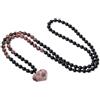 COAI Collana Cuore Donna Pietre Naturali, Collana Perle Mala 108 Grani in Onice e Rodonite Annodate a Mano e Ciondolo Cuore di Rodonite