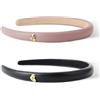SXQLYH 2 pezzi Capelli Fasce in morbida pelle PU, Fasce per Capelli Donna con bottoni, Splendida Cerchietto per capelli, comoda, per donne e ragazze, regalo di compleann-nero rosa