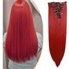 S-noilite Set 8pcs Clip in Hair Extensions Extension Clip Capelli Veri Testa Piena 18Clips Parrucchino 58cm Dritto Rosso scuro