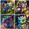 Rongxze 4 Pezzi Diamond Painting Dragon, 5D Diamond Painting Kit Completo, DIY Kit Pittura Diamante Animali per Decorazione Murale per Ufficio, Soggiorno, Camera da Letto (30x30cm)