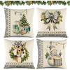 Gaeymy Cuscini Natalizi 40x40, Set di 4 Federe Cuscini Divano, Copricuscino in lino natalizio, Copricuscini grigi, Cuscino Decorativi Natalizio per divano soggiorno camera da letto