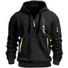 Generic Felpa con cappuccio tattica da uomo, mezza zip, calda, militare, casual, tattica, con cappuccio, in pile, per autunno e inverno, giacca tattica da uomo, Nero , L