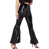 Duohropke Pantaloni da discoteca da donna, lucidi, metallizzati, stile retrò, anni '70, 80, Nero , XL