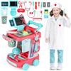 deAO Valigetta Dottore Bambini, Carrello da dottore Valigetta da Dottore Kit Medico Giocattolo, Kit Medico Infermiere con Costume da medico Stetoscopio Siringa, Simulazione Dottore Medico Kit (Red)