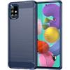 owlhold Cover per Samsung Galaxy A51, Custodia Spazzolata e Fibra di Carbonio Morbido Silicone TPU Slim Fit Case, Antiurto, Antigraffio, Antiscivolo, Protezione Grado Militare, Blu