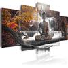 ARXYD Statua Del Buddha Stampe D'Arte Cascata Paesaggio Poster Tela Pittura 5 Pezzi Quadri Astratti Moderni Per Soggiorno 200X100Cm - Immagine Di Arte Di Stampa Murale Della Parete Del Salone Della