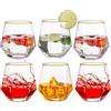 Inweder Set di 6 bicchieri da vino senza manico, Au Vodka, con bordo dorato, bicchieri da whisky, in vetro, geometrico, per uomini, compleanno, festa del papà, anniversario