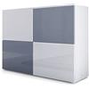 Vladon Madia Rova, Mobile a 4 Ante, Bianco Opaco/Bianco Lucido/Grigio Lucido (92 x 72 x 35 cm)