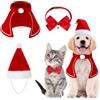 MELLIEX 3 Pezzi Costume di Natale per Animali Domestici Mantello di Natale Campana Cravatta a Farfalla Cappello da Natale per Gatti Cani Animali Domestici Accessori per Costumi Natale