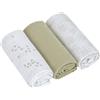 LÄSSIG Coperta Puck per neonati Panno di garza Set di 3 pezzi in cotone 60 x 60 cm/Swaddle & Burp Blanket M Leave olive/milky