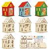 MONCAP 7pz Casette Decorative in Legno Naturale 8x8x11.5cm Villaggio Natalizio Decorazione Christmas Village Regali Addobbi Natale Casetta di Natale