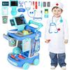 deAO Valigetta Dottore Bambini, Carrello da dottore Valigetta da Dottore Kit Medico Giocattolo, Kit Medico Infermiere con Costume da medico Stetoscopio Siringa, Simulazione Dottore Medico Kit (Blue)