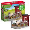Schleich 42724 Box para ponis con yegua Mustang, da 3 Anni, Farm World - playset, 19 Pezzi