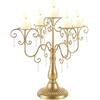 LANLONG Centrotavola per candelabri dorati da 38,9 cm per tavoli, candelabro in cristallo a 5 bracci per candele a colonna, portacandele in metallo per centrotavola di nozze, decorazione per feste