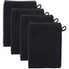 XIASHENG Set di 4 Guanti da Bagno,13 x 20 cm Guanto Doccia con Gancetto Manopole Guanto Spugna Salviette in 100% Cotone,Lavette Viso Manopola in Spugna Morbida e Altamente Assorbente-Nero