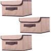EURXLQ Scatole Portaoggetti con Coperchio,Scatole per Armadio Pieghevoli,Scatole Portaoggetti,Scatole Armadio con Coperchio e Maniglie per l'armadio (Beige, 3 pack-26×19×16 cm)