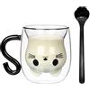 BELLE VOUS Tazza da Caffè con Gatto - Bicchiere in Vetro Doppio - Tazza da Espresso Isolata in Borosilicato - Tazzina a Doppia Parete - Trasparente con Cucchiaino
