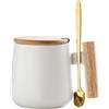 CURTEK Tazza da caffè in ceramica da 340 ml, con coperchio in legno e cucchiaio dorato, per ufficio e casa, idea divertente, regalo di compleanno, per gli amanti del regalo di Natale (bianco)